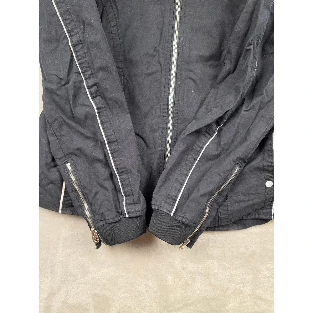 True Religion Moto Jacket‎ Mens Large Black Camo Lined Zip Hood Biker Reflective